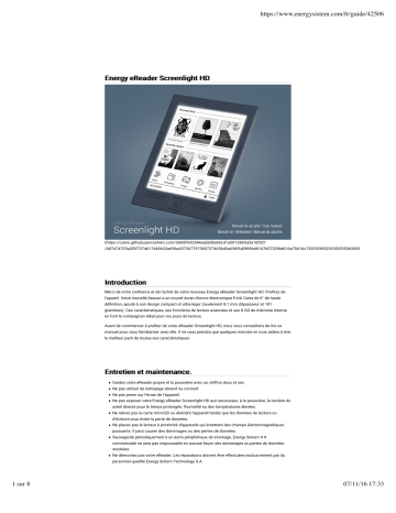 ENERGY SISTEM eReader Screenlight HD Mode d'emploi | Fixfr