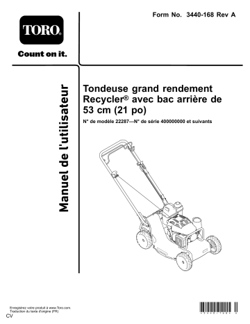 Toro 21in Heavy-Duty Recycler/Rear Bagger Lawn Mower Walk Behind Mower Manuel utilisateur | Fixfr