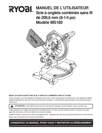 Manuel du propriétaire | Ryobi MS180 Manuel utilisateur | Fixfr