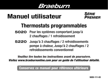 Braeburn 5220 Premier Universal Programmable Thermostat Manuel utilisateur | Fixfr