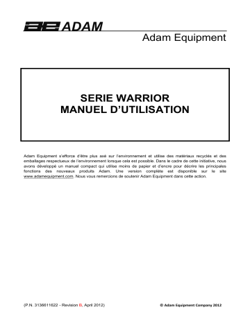 Adam Equipment WARRIOR Washdown Scale Manuel utilisateur | Fixfr