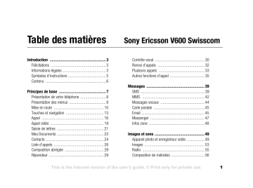 Mode d'emploi | Sony V600 swisscom Manuel utilisateur | Fixfr