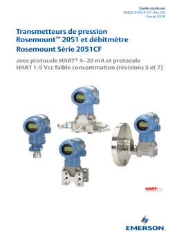 Rosemount 2051 Transmetteurs de pression et débitmètre Série 2051CF avec protocole HART 4-20 mA et protocole HART 1-5 Vcc faible consommation Manuel utilisateur