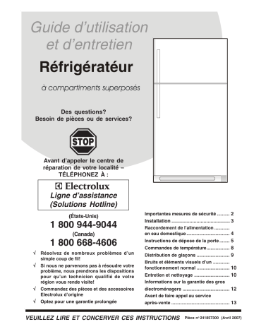 FRT8IB5HW | GLHT217HS | FRT1S6ESB | Manuel du propriétaire | Frigidaire GLHT217HW Manuel utilisateur | Fixfr