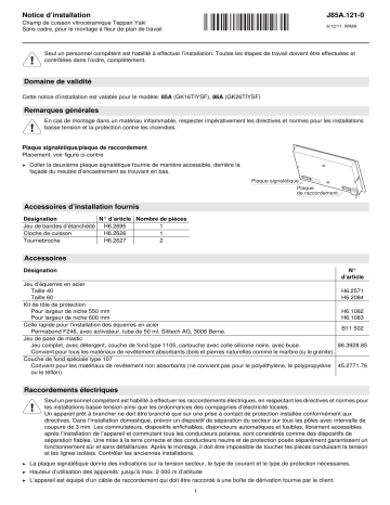 86A | V-ZUG 85A Hob Induction Guide d'installation | Fixfr