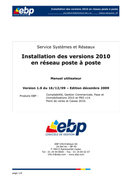 EBP Installation des versions 2010 en réseau poste à poste Manuel utilisateur