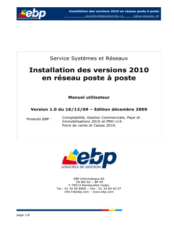 EBP Installation des versions 2010 en réseau poste à poste Manuel utilisateur | Fixfr