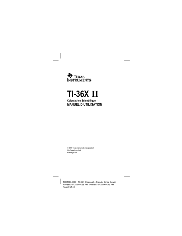 Manuel du propriétaire | Texas Instruments TI-36X II Manuel utilisateur | Fixfr