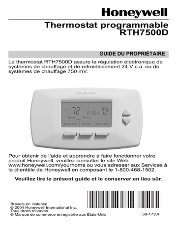 Manuel du propriétaire | Honeywell RTH7500D Manuel utilisateur | Fixfr