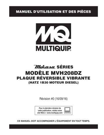 Mode d'emploi | MQ Multiquip MVH208DZ Plaques vibrantes réversible Manuel utilisateur | Fixfr