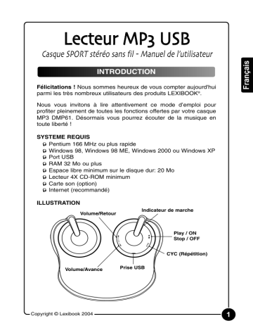 Manuel du propriétaire | Lexibook DMP61 Manuel utilisateur | Fixfr