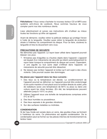 Manuel du propriétaire | Lexibook CD252 Manuel utilisateur | Fixfr