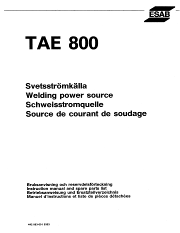 ESAB TAE 800 Manuel utilisateur | Fixfr
