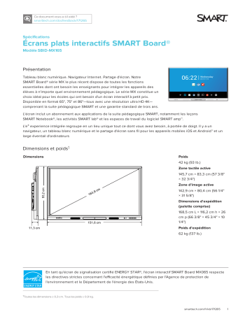 SMART Technologies Board MX100 spécification | Fixfr