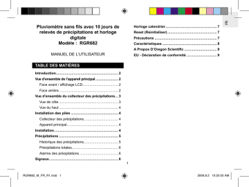 Manuel du propriétaire | Oregon Scientific RGR682 Manuel utilisateur | Fixfr