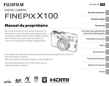 FINEPIX X100 | Manuel du propriétaire | Fujifilm X-100 Manuel utilisateur | Fixfr