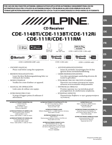 Manuel du propriétaire | Alpine CDE-114BTi Manuel utilisateur | Fixfr