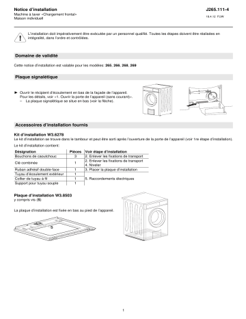V-ZUG 266 Washing machine Adora SLQ/SL/S/L Guide d'installation | Fixfr