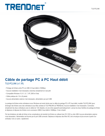 Trendnet TU2-PCLINK High Speed PC-to-PC Share Cable Fiche technique | Fixfr