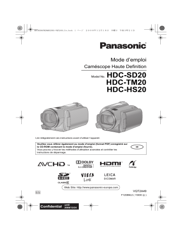 Manuel du propriétaire | Panasonic HDC-SD20 Manuel utilisateur | Fixfr