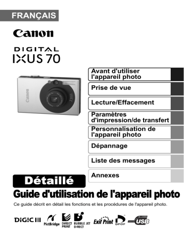 Mode d'emploi | Canon IXUS 70 Manuel utilisateur | Fixfr