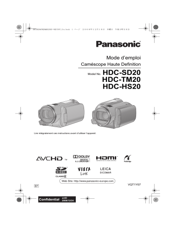 Manuel du propriétaire | Panasonic HDC-TM20 Manuel utilisateur | Fixfr