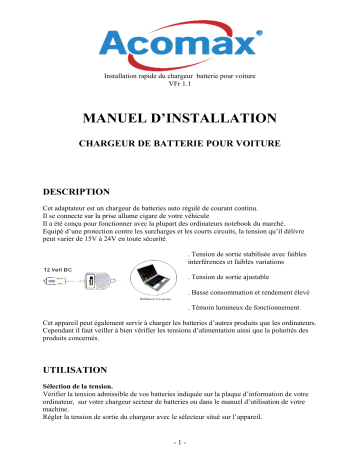 Manuel du propriétaire | ACOMAX CHARGEUR UNIVERSEL POUR NOTEBOOK - CHARGEUR Manuel utilisateur | Fixfr