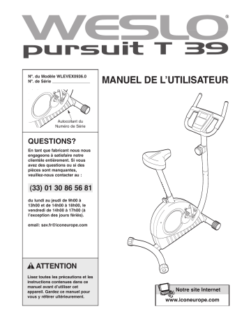 Pursuit T 39 Exercise Bike | Pursuit T 39 | Weslo WLEVEX0936.0 Manuel utilisateur | Fixfr