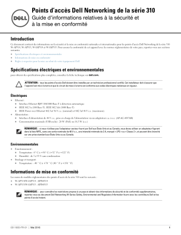 Mode d'emploi | Dell W-Series 314/315 Access Points Manuel utilisateur | Fixfr