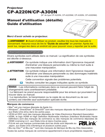 Manuel du propriétaire | Hitachi CP-A300N Manuel utilisateur | Fixfr