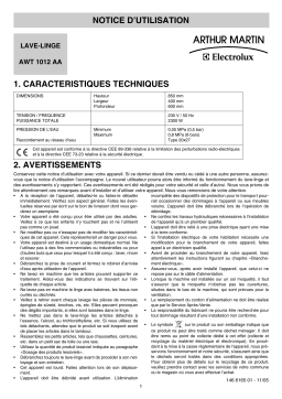 ARTHUR MARTIN AWT 1012 AA Manuel utilisateur