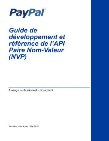 NVP API 2007 | Mode d'emploi | PayPal NVP API 2012 Manuel utilisateur | Fixfr