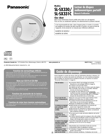 Manuel du propriétaire | Panasonic SL-SX331C Manuel utilisateur | Fixfr