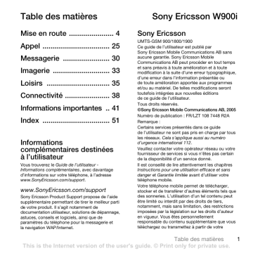 Manuel du propriétaire | Sony Ericsson W900i Manuel utilisateur | Fixfr