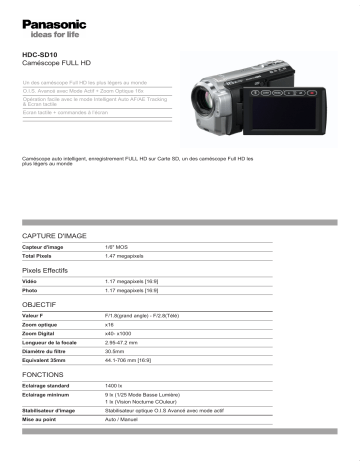 Manuel du propriétaire | Panasonic HDC-SD10 Manuel utilisateur | Fixfr