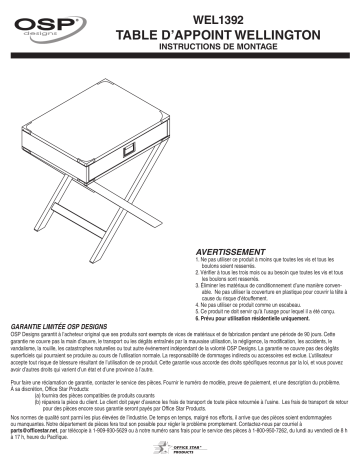 WEL1392-LP | OSP Home Furnishings Wellington Lapis Blue Side Table Guide d'installation | Fixfr