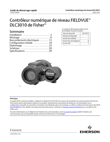 Fisher Contrôleur numérique de niveau FIELDVUE DLC3010 de (DLC3010 Digital Level Controller) Guide de démarrage rapide | Fixfr