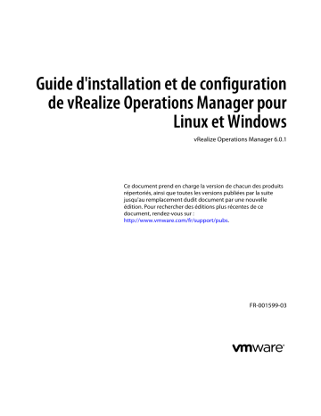 Mode d'emploi | VMware vRealize Operations Manager 6.0.1 Manuel utilisateur | Fixfr