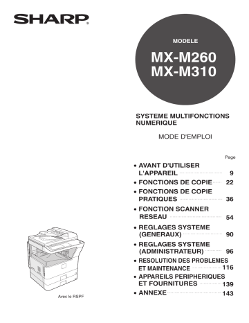 Manuel du propriétaire | Sharp MX-M310 Manuel utilisateur | Fixfr