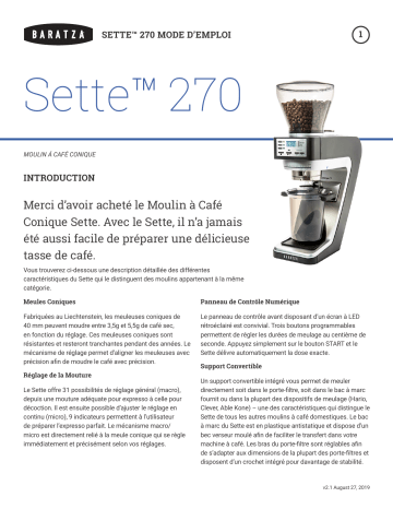 Baratza Sette 270 Grinder Manuel du propriétaire | Fixfr