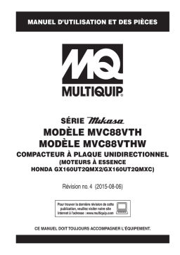 MQ Multiquip MVC88VTH-VTHW Plaques vibrantes unidirectionnelle Manuel utilisateur