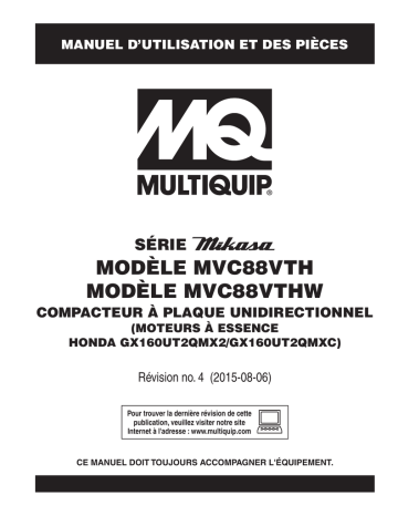 Mode d'emploi | MQ Multiquip MVC88VTH-VTHW Plaques vibrantes unidirectionnelle Manuel utilisateur | Fixfr