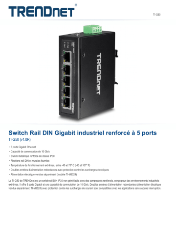 Trendnet RB-TI-G50 5-Port Hardened Industrial Gigabit DIN-Rail Switch Fiche technique | Fixfr