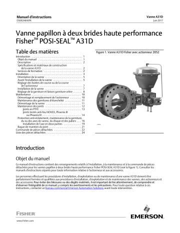 Fisher Vanne papillon à deux brides haute performance POSI-SEAL A31D( POSI-SEAL A31D Double-Flange High-Performance Butterfly Valve) Manuel du propriétaire | Fixfr