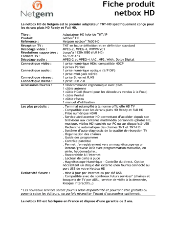 Manuel du propriétaire | NETGEM NETBOX 7600HD Manuel utilisateur | Fixfr