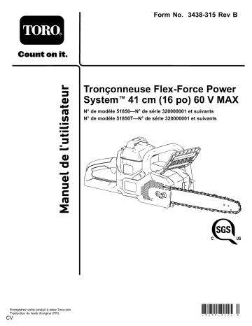 Toro Flex-Force Power System 41cm (16in) 60V MAX Chainsaw Misc Manuel utilisateur | Fixfr