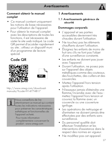 Manuel du propriétaire | Smeg SF140 Manuel utilisateur | Fixfr