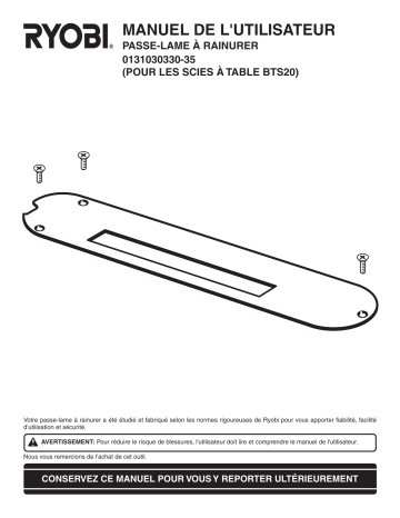 Manuel du propriétaire | Ryobi 0131030330 Manuel utilisateur | Fixfr