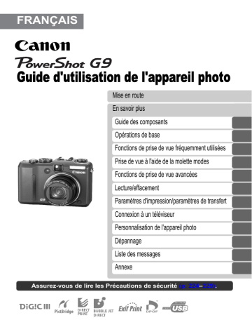 Mode d'emploi | Canon PowerShot G9 Manuel utilisateur | Fixfr