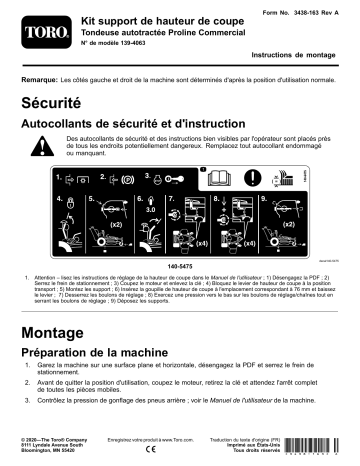 Guide d'installation | Toro Height-of-Cut Bracket Kit, ProLine Commercial Walk-Behind Mower Walk Behind Mower Manuel utilisateur | Fixfr
